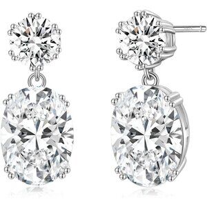 Elegant Bridal Dangle Cubic Zirconia Sterling Silver Wedding Earrings for Women